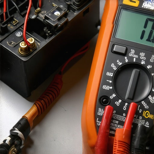 A digital multimeter testing the electrical resistance on a car dashboard dimmer switch