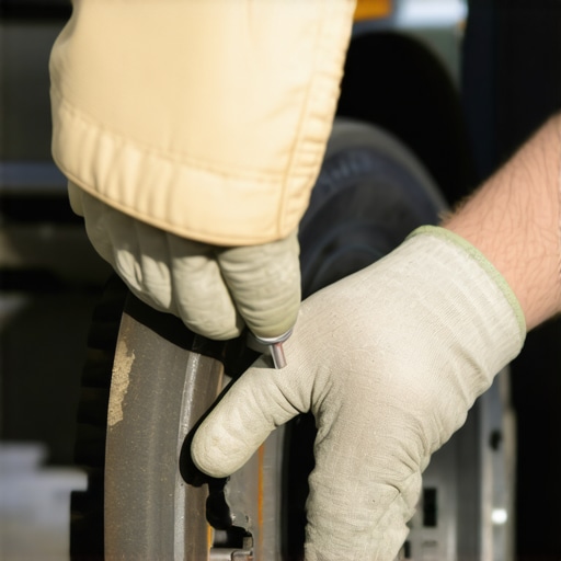 Close up of a mechanic applying brake lubricant to pads to prevent noise