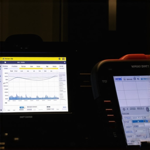 Close-up of a technician using a bidirectional OBD2 scanner to check live engine data and LTFT values
