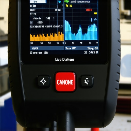 A high-end diagnostic scanner displaying live engine data graphs inside a car.