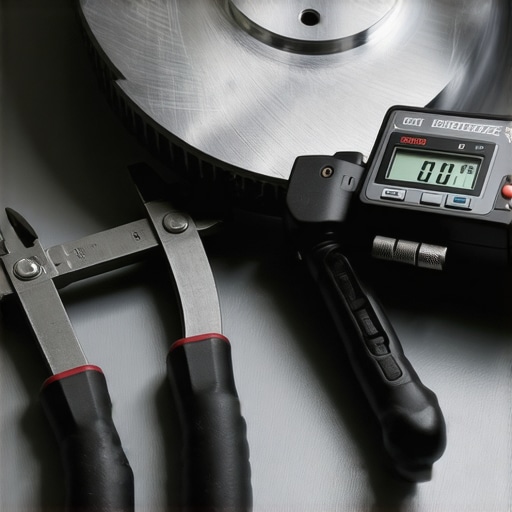 Close up of a torque wrench and calipers for brake repair precision