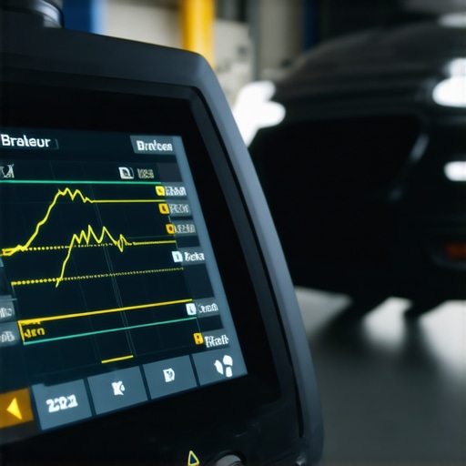 A technician using a bidirectional scanner to check brake pressure data