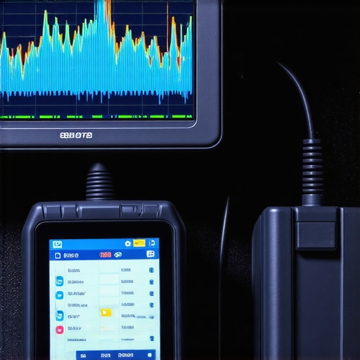 Professional OBD-II Diagnostic Scanner in Action Mechanic using a bidirectional scan tool to check engine live data graphs and fuel trims.