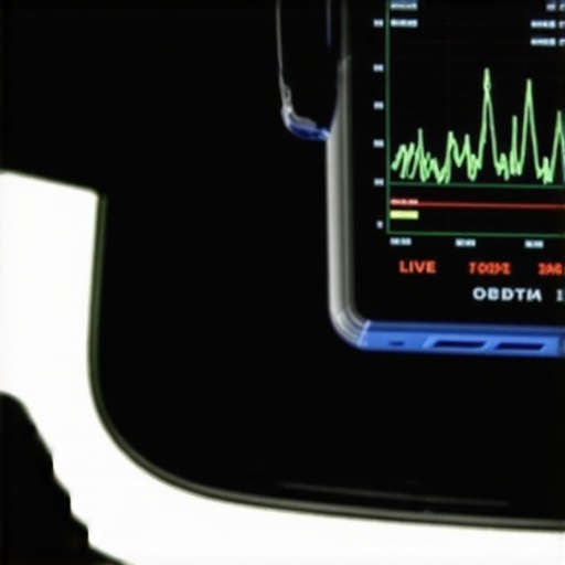A technician using a bidirectional scan tool to diagnose engine performance issues.
