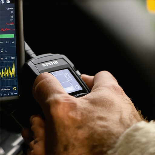 A mechanic using an OBD-II scan tool to check engine live data.