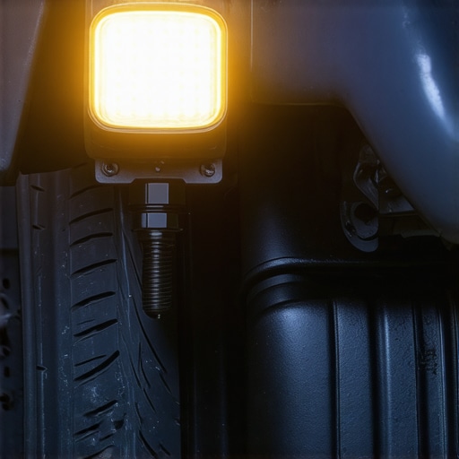 Rechargeable magnetic LED work light highlighting a CV boot for inspection.