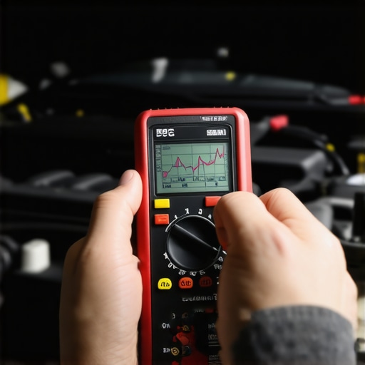 Mechanic using diagnostic tools for a car tune-up and sensor analysis