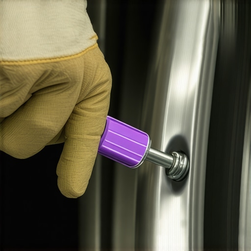 A mechanic applying silicone-based lubricant to a car brake slide pin to prevent caliper seizing.