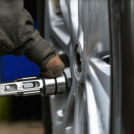 Mechanic using a torque wrench on wheel lug nuts to ensure even pressure and prevent rotor issues.