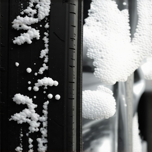 Close up of soap bubbles indicating a puncture in a car tire