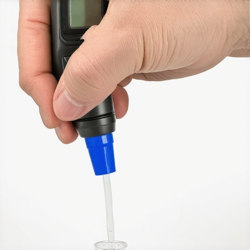 Testing Brake Fluid for Moisture Professional technician using a moisture tester on vehicle brake fluid