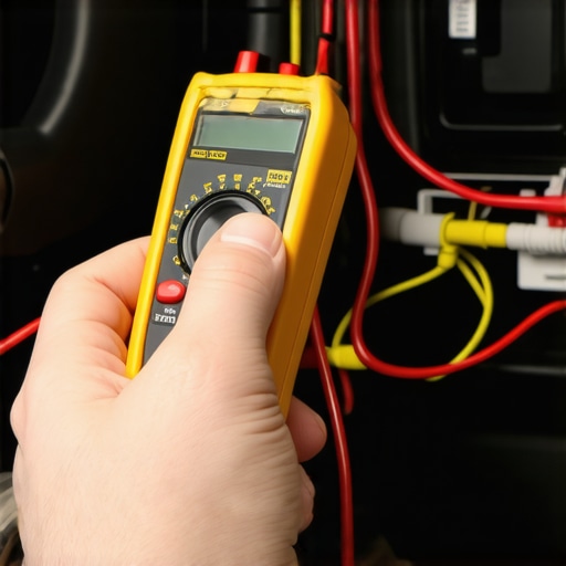 Testing Car Stereo Wiring with Multimeter A technician testing car radio constant power wires with a multimeter to fix memory reset issues.