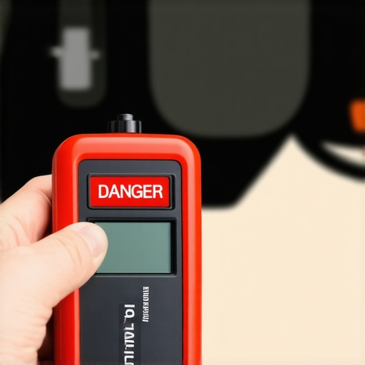 A mechanic testing the chemical moisture level of brake fluid with an electronic tool