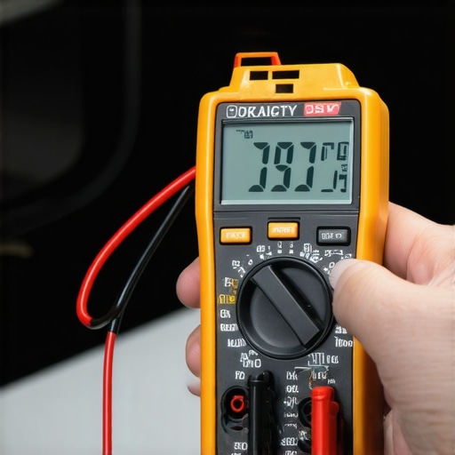 Testing car battery voltage with a multimeter A mechanic using a digital multimeter to check the electrical health of a car battery.