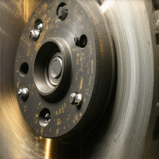 Close-up of a brake rotor with uneven pad deposit spots illustrating disc thickness variation.