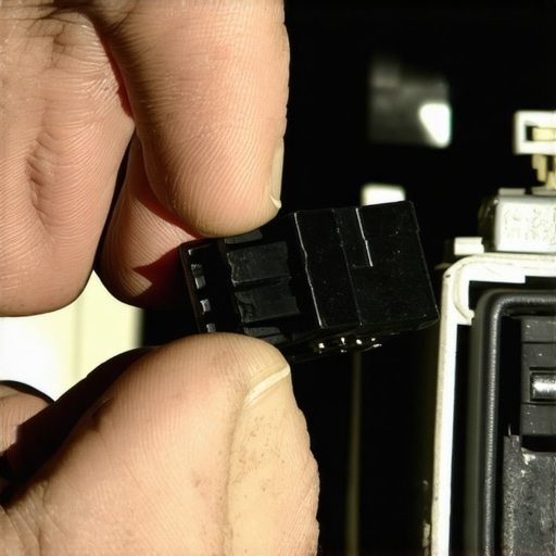 A person removing a cooling fan relay from a car fuse box to fix a fan that won't turn off.