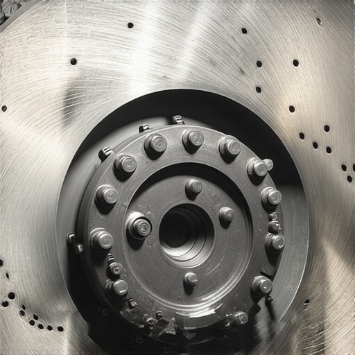 Uneven Brake Pad Deposit on Rotor Close up view of a car brake rotor showing uneven friction material deposits.