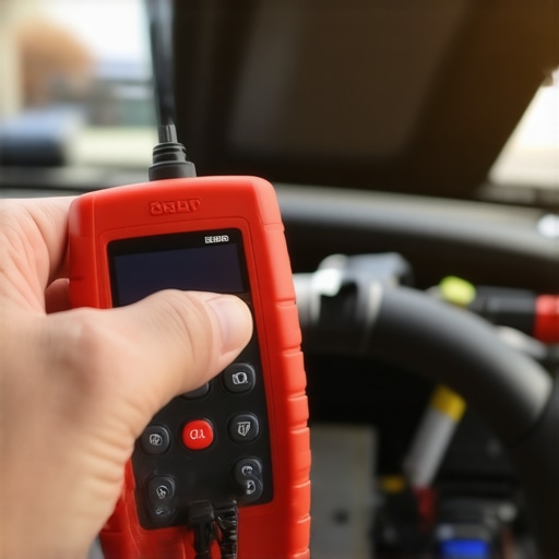 A hand connecting a diagnostic scanner to a car's computer port to check for engine codes.