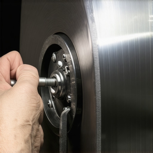 Measuring brake rotor runout with a dial indicator tool to ensure smooth braking.