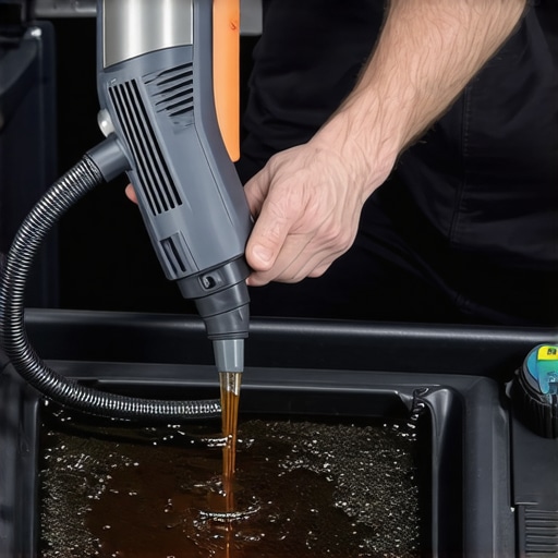 Automotive enthusiast using a Mityvac tool to change power steering fluid in a car reservoir.