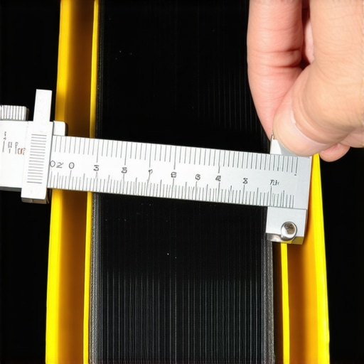 A mechanic checking the rib depth of a modern EPDM serpentine belt using a specialized plastic gauge tool.