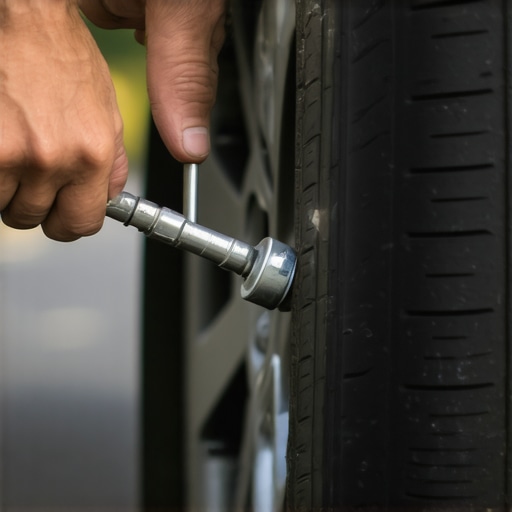 Using a reamer tool on a flat tire Close up of tire plug reamer tool in action