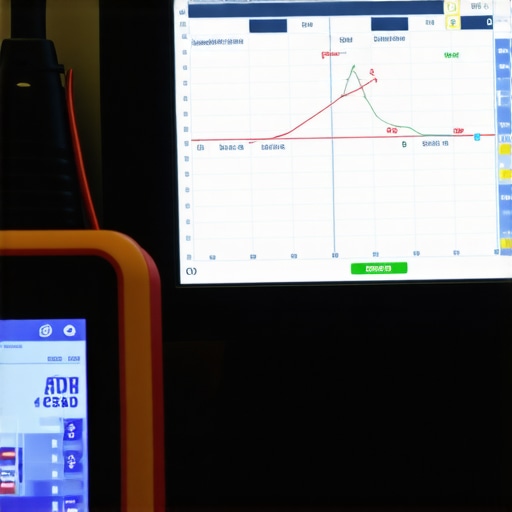 A technician using a digital scan tool to cycle ABS valves during a brake service.