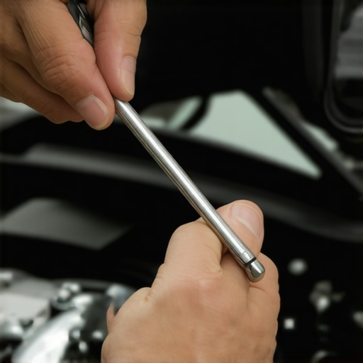 Mechanic using a screwdriver to listen for a failing bearing in a car engine