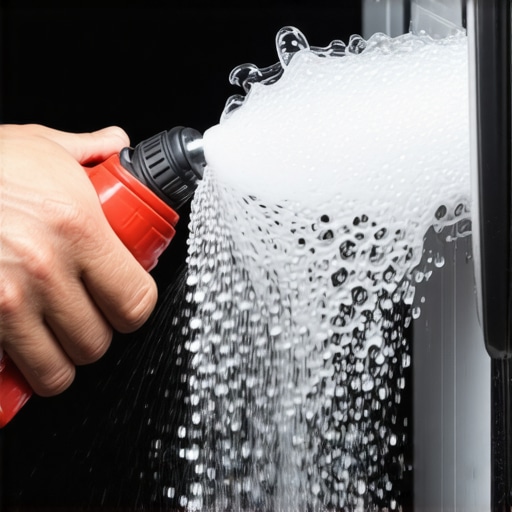 Using soapy water to find a vacuum leak A close up view of a soapy water test revealing a leak in a car engine vacuum hose.