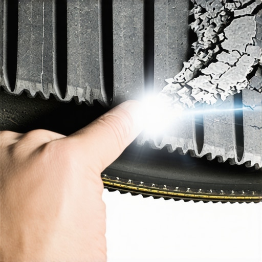Close-up of a damaged serpentine belt showing severe rib cracking.